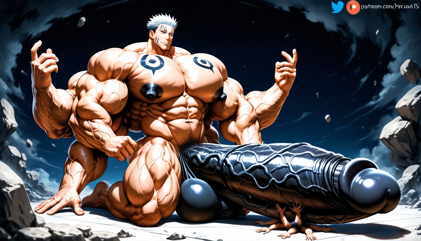 Culo Mediano, Hyper Exaggerated Gigantic Muscle Physique, Deeply Etched Blocky Abs Porno gay IA