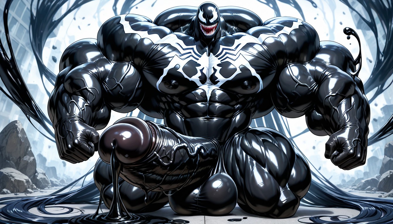 Tall Muscular Physique, Black Goo On Skin, Hyper Chest AI Gay Porn