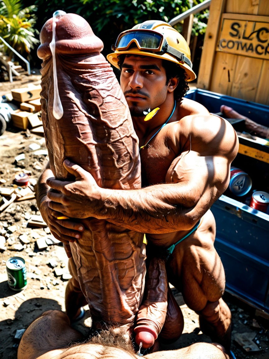 Male Latino Hair, Absurdly Surreal Oversized Hyper Cock, Cock Bigger Than Body AI Gay Porn