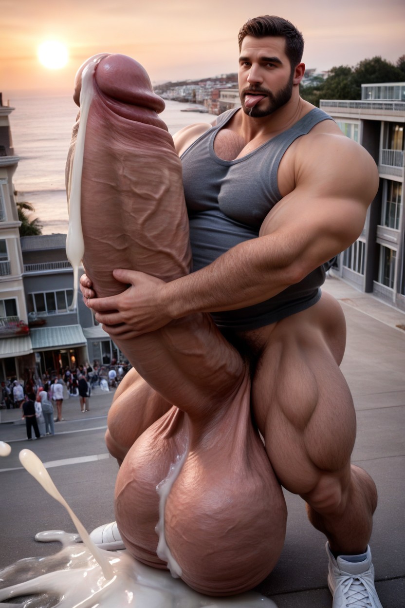 Cock Much Taller Than Him, Focus On Absurdly Gigantic Fully Erect Uncut Penis, Hugging Cock AI Gay Porn