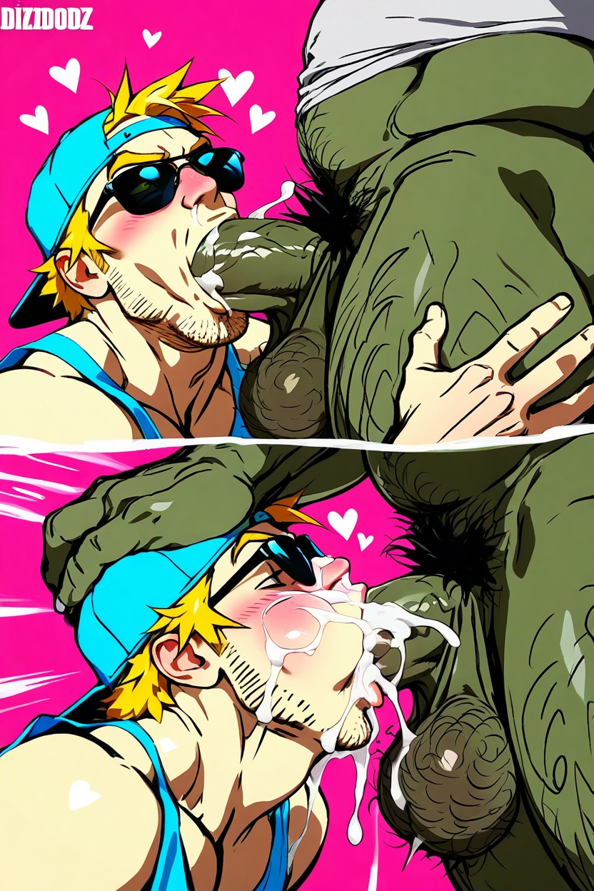 Sunglasses, White Outlines, Cum On Face AI Gay Porn
