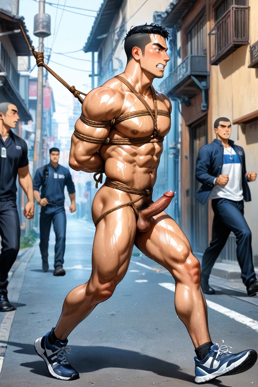 Man Shibari With Ropes, Muscle Man, Ball AI Gay Porn