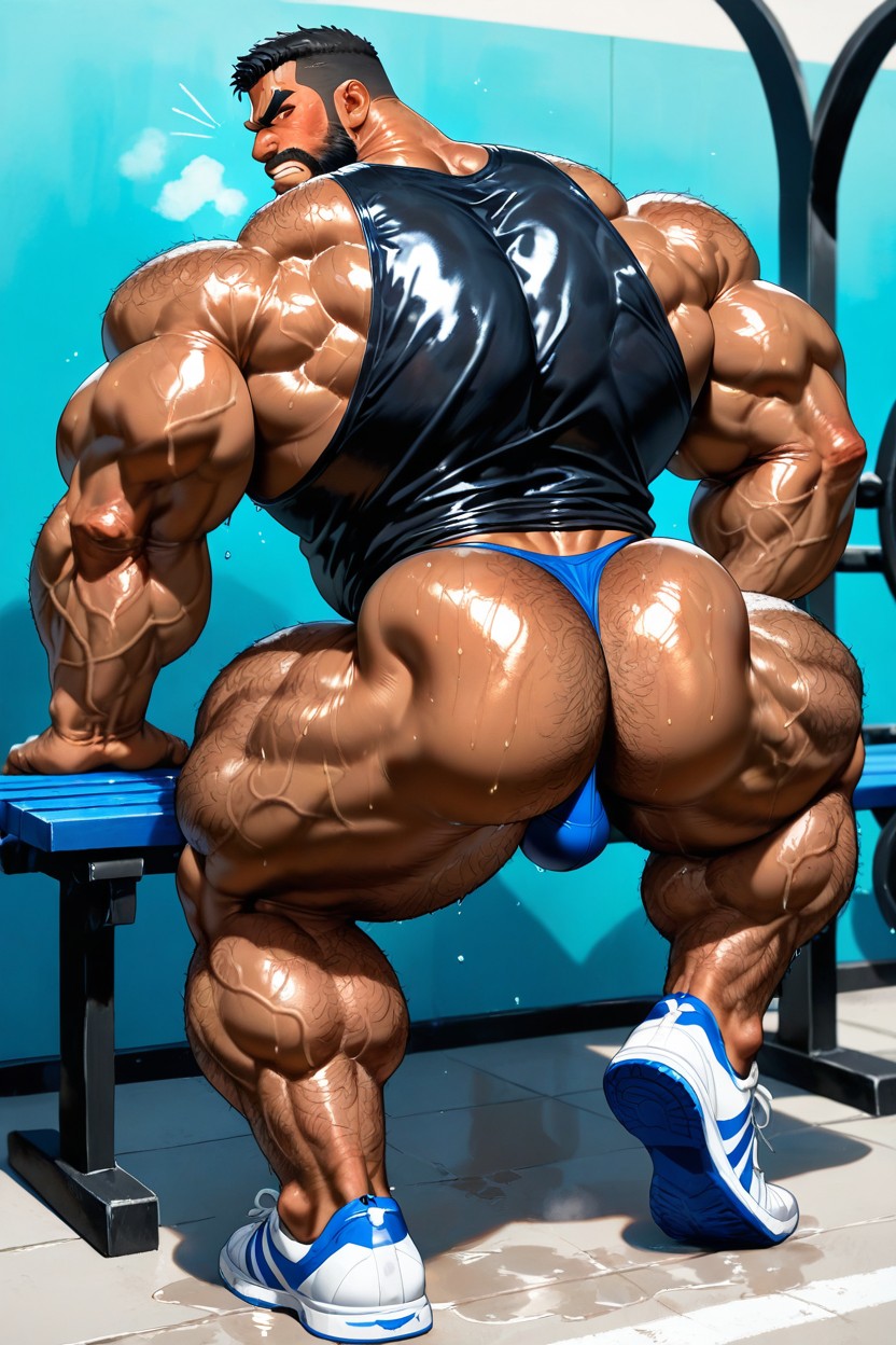 Oiled Skin, Veiny Muscles, Training At Gym AI Gay Porn