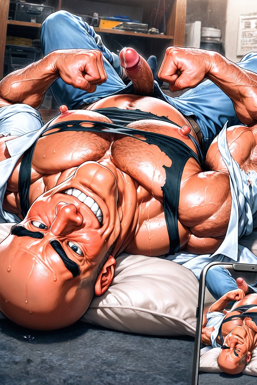 Mechanic Attire, Hard Cock, Lying On Bed AI Gay Porn