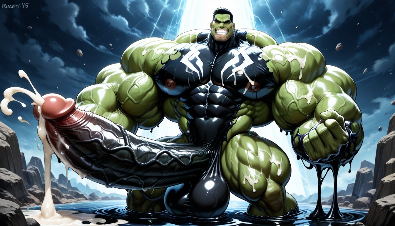 Penis Bigger Then Leg, Venom Symbiote, Hyper Exaggerated Gigantic Muscle Physique AI Gay Porn