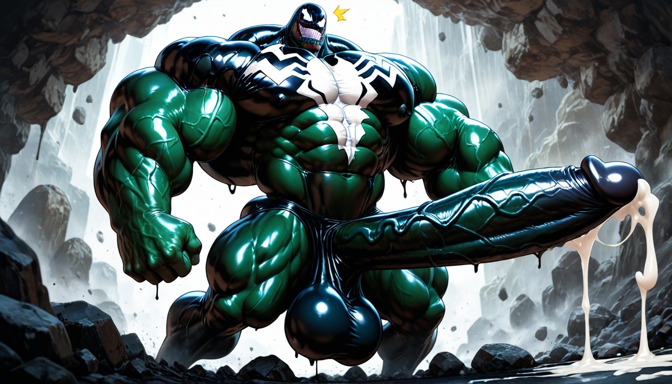 Sculpted Neck, Black Goo On Skin, Gigantic Muscles AI Gay Porn