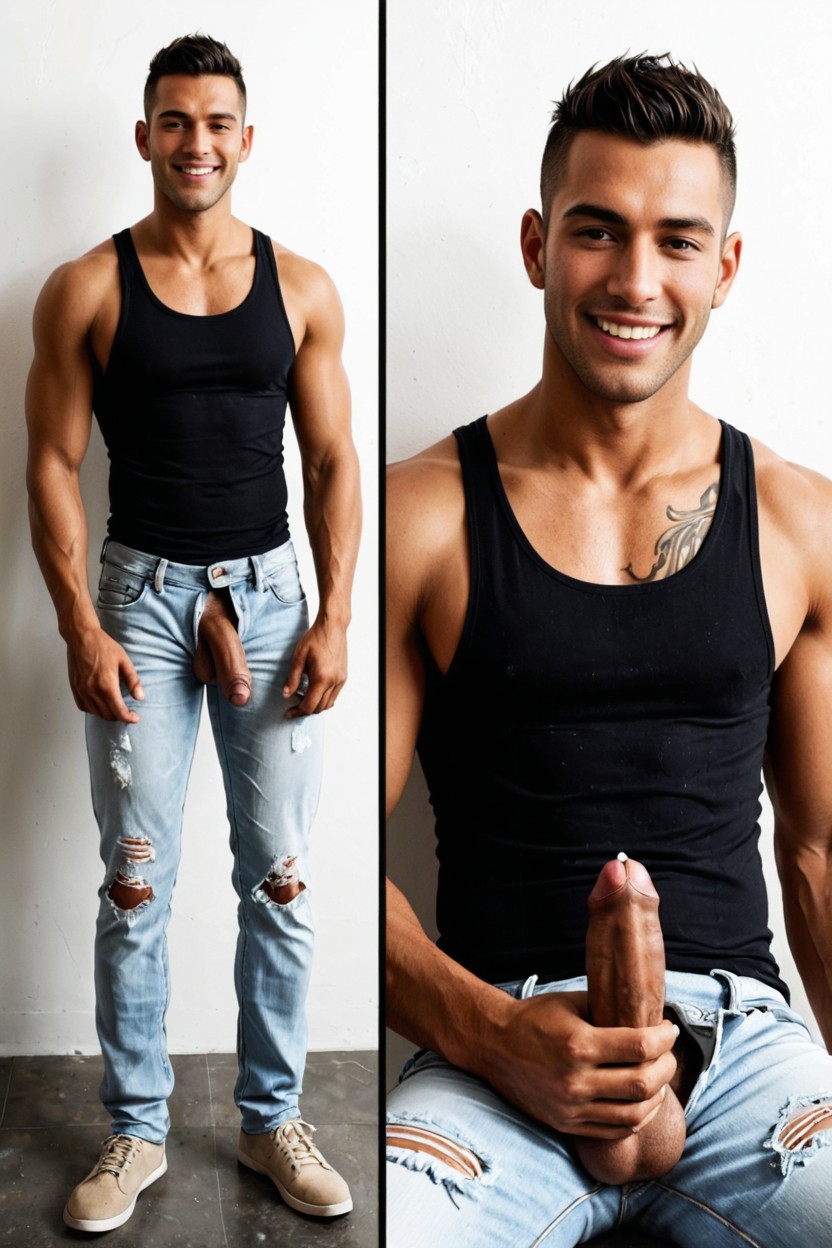 Tank Top, Full Body View, Buzzcut AI Gay Porn