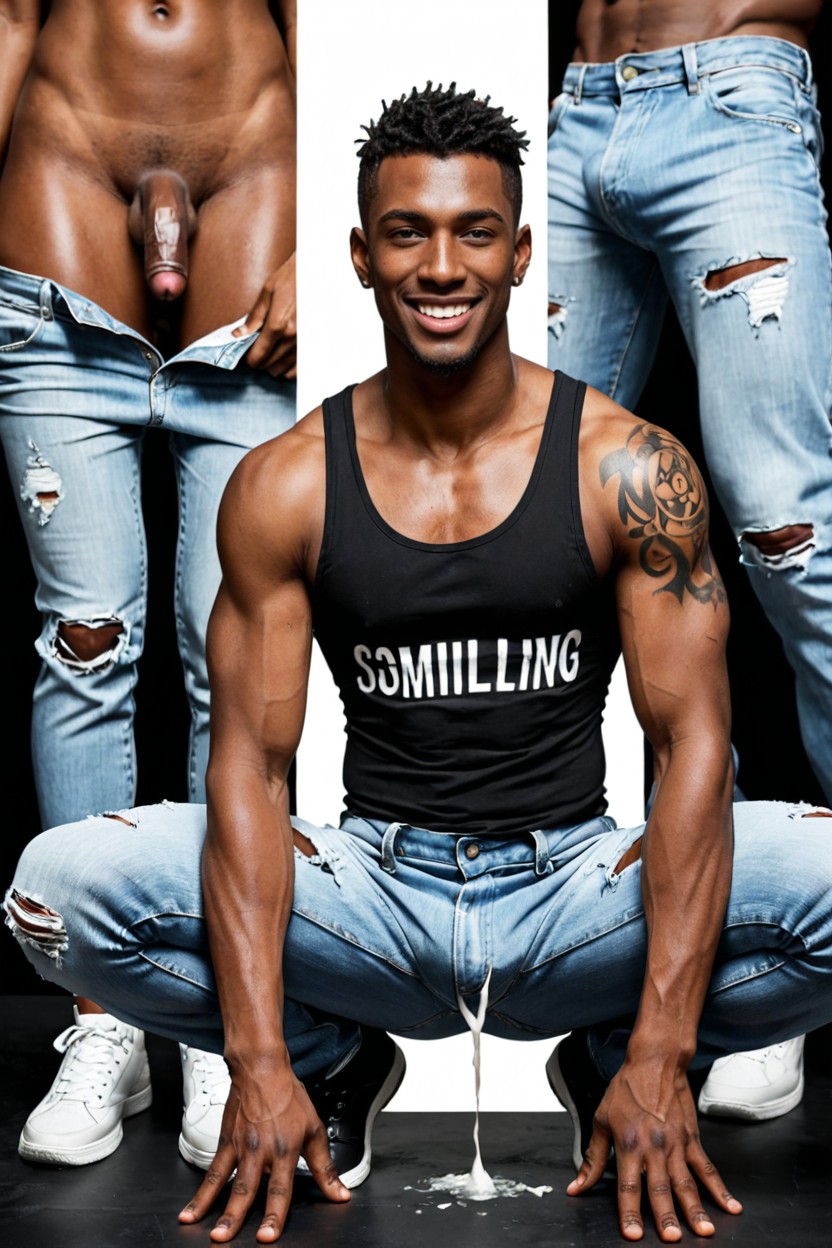 Smooth Hairless Body, Squatting, 18+ AI Gay Porn