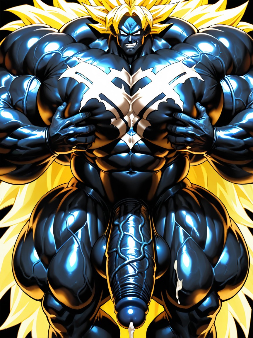 White Eyes, Black Goo Latex Taking Over, Hyper Exaggerated Gigantic Muscle Physique AI Gay Porn