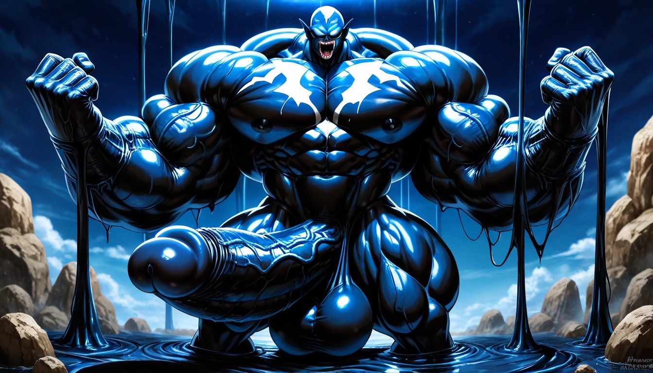 Macro, Gigantic Muscles, Black Goo Latex Taking Over AI Gay Porn