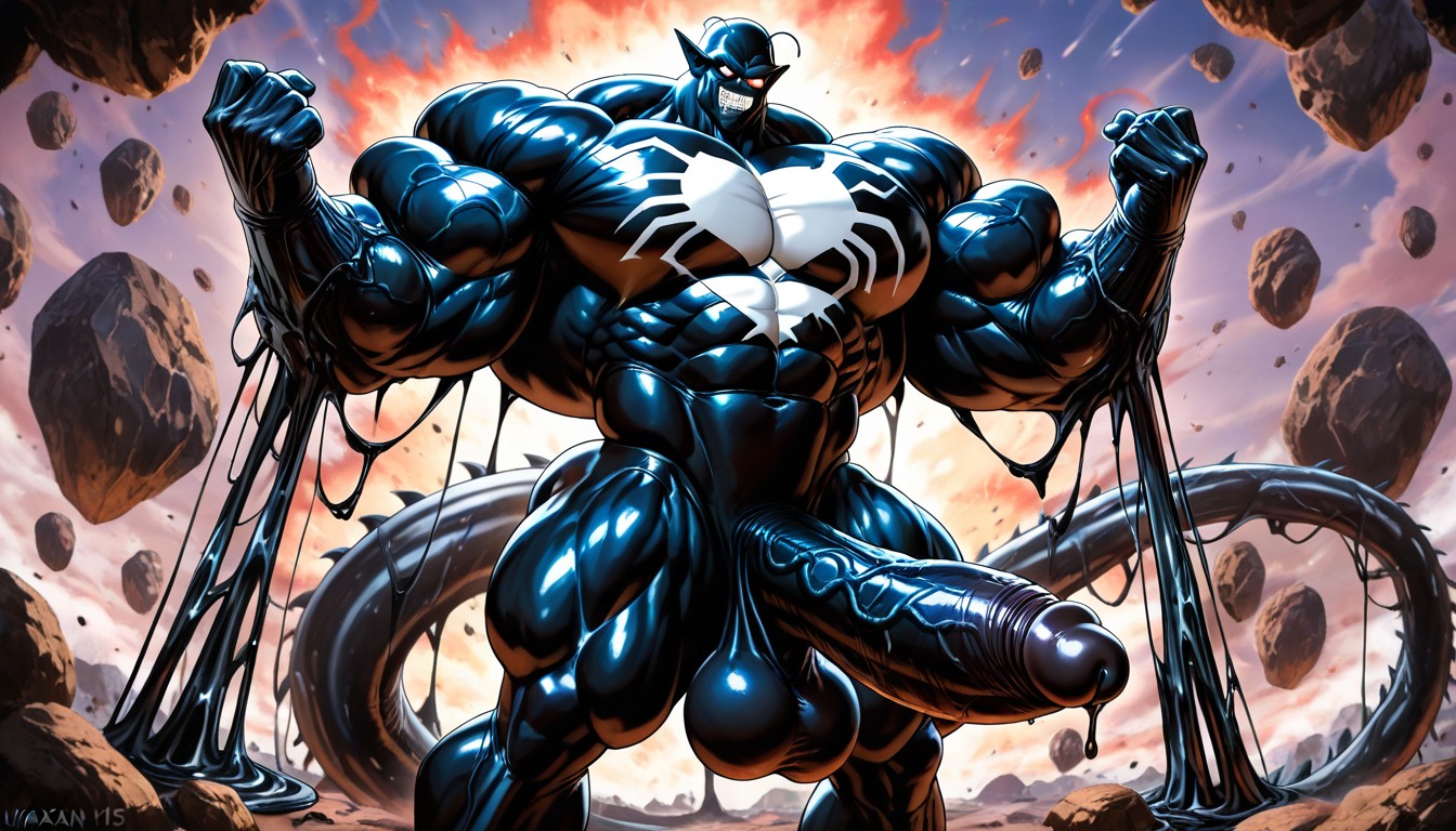 Tall Muscular Physique, Black Goo Latex, Erect Up AI Gay Porn