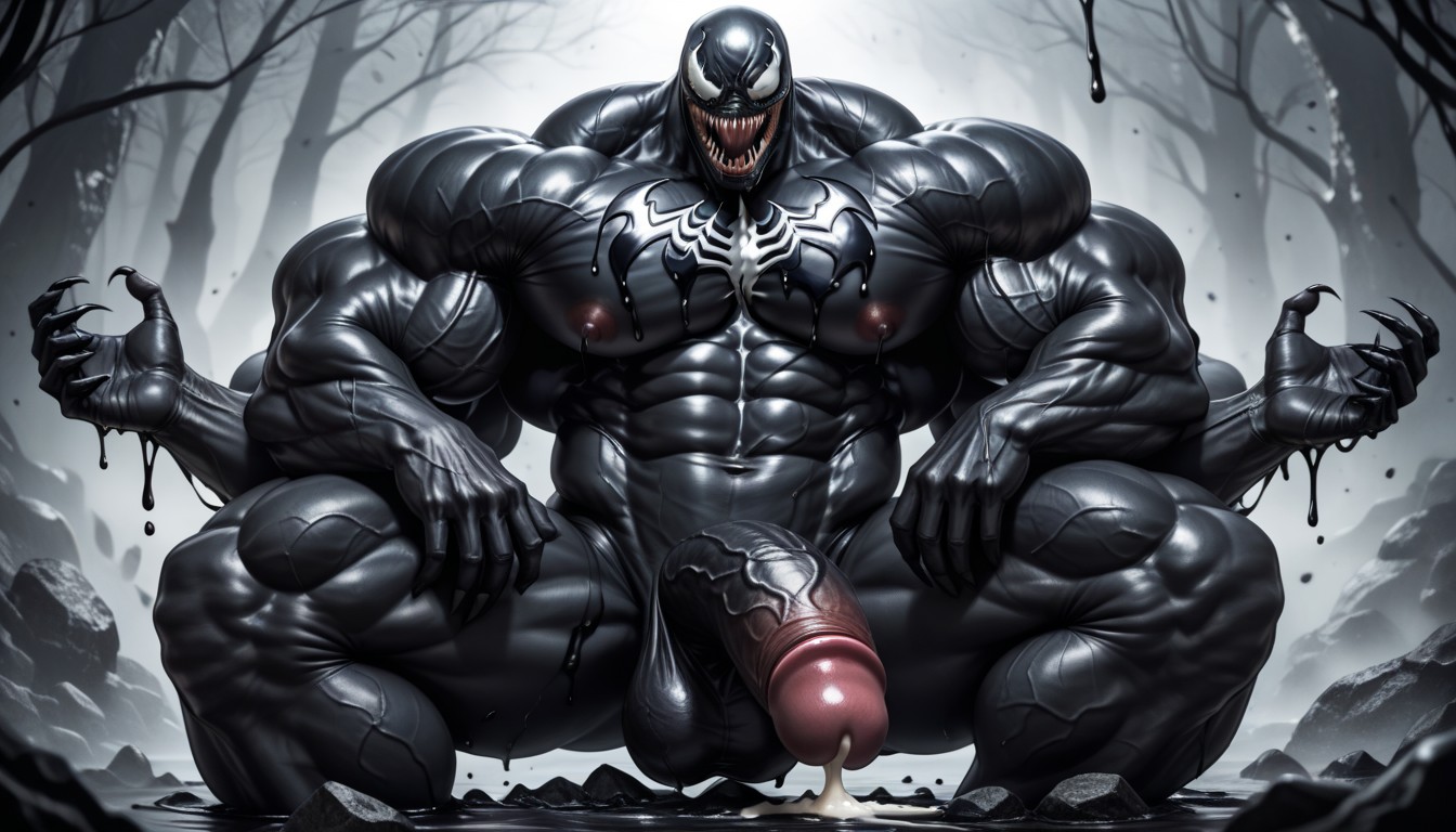 Penis Bigger Then Body, Black Goo Latex Taking Over, Sculpted Neck AI Gay Porn