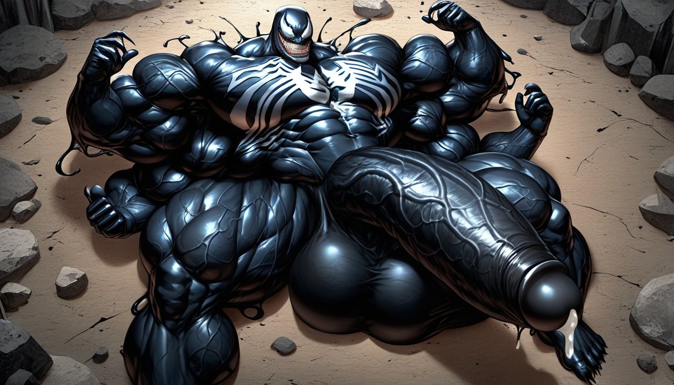 Enormous Bulging Chest And Arms, Black Goo On Skin, Erect Up Penis AI Gay Porn