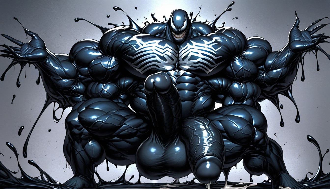 Erect Up Penis, Black Goo On Skin, Top Down AI Gay Porn