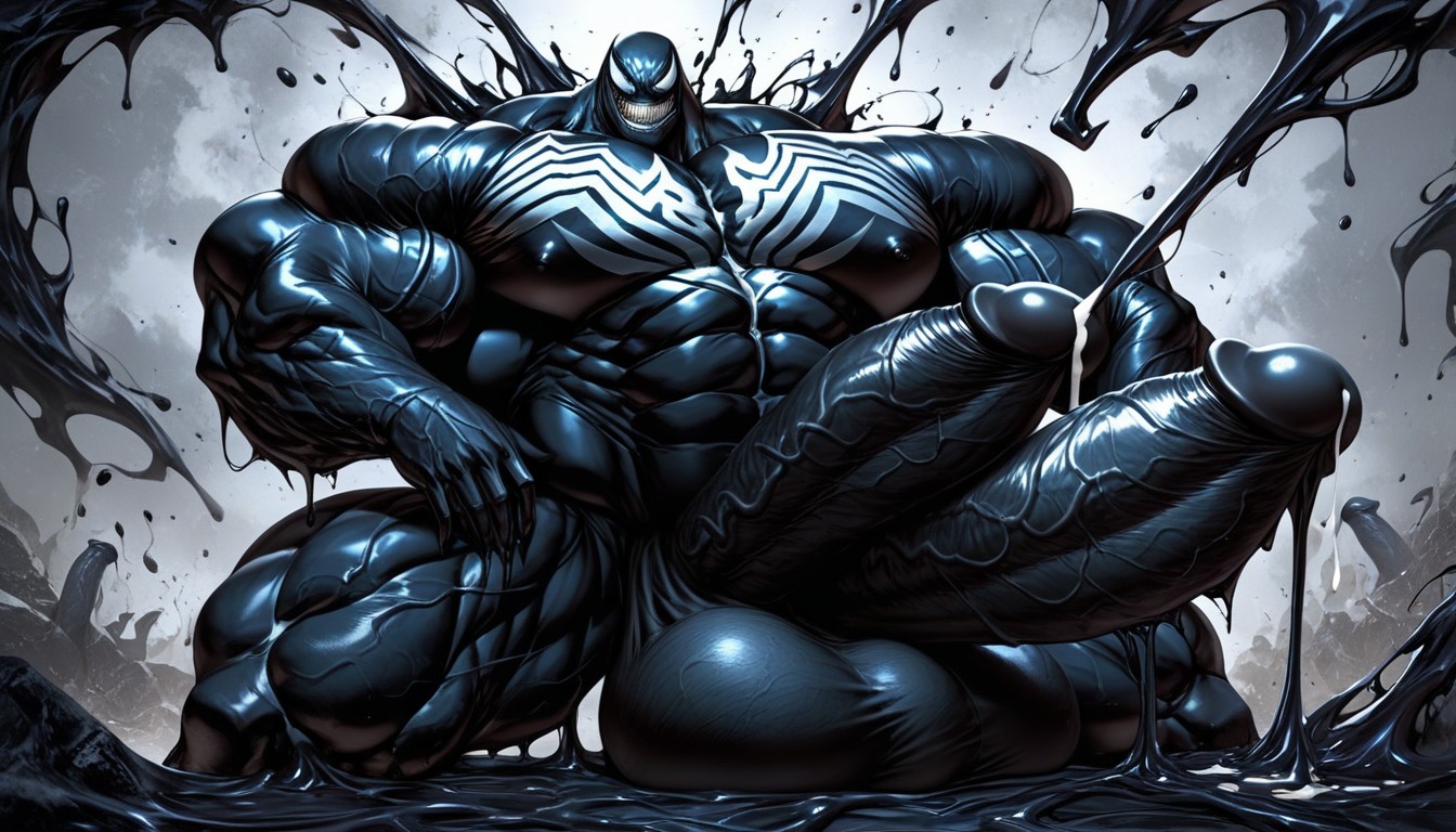 God Physique, Side View, Hyper Exaggerated Gigantic Muscle Physique AI Gay Porn