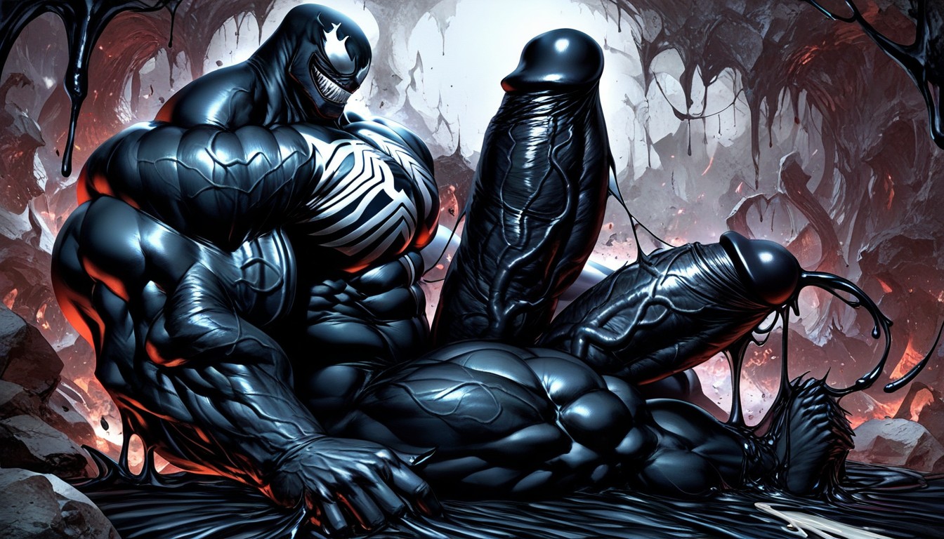 Cumshot, Black Goo Latex Taking Over, Oversized Hyper Gigantic Cock AI Gay Porn