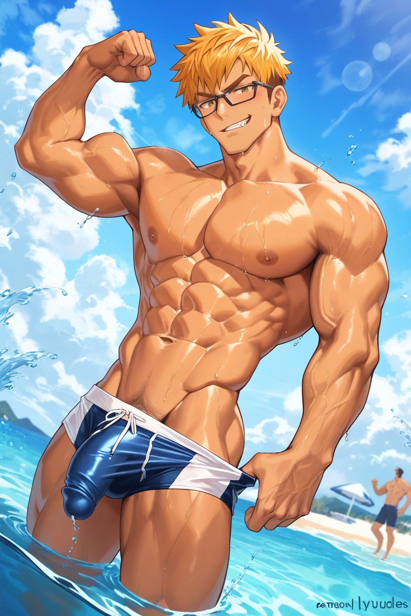 Ultra-detailed, Standing In Water, Waterline View AI Gay Porn