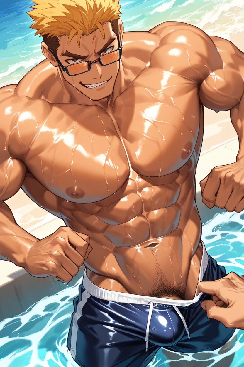 Topless, Sculpted Abs, Jock AI Gay Porn