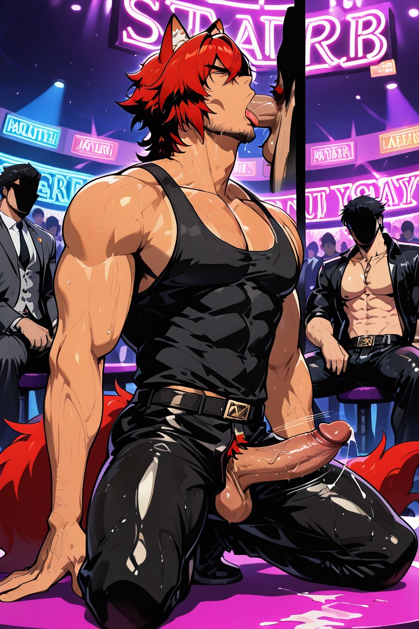 Tongue Out, Brown Fluffy Tail, Black Tank Top AI Gay Porn