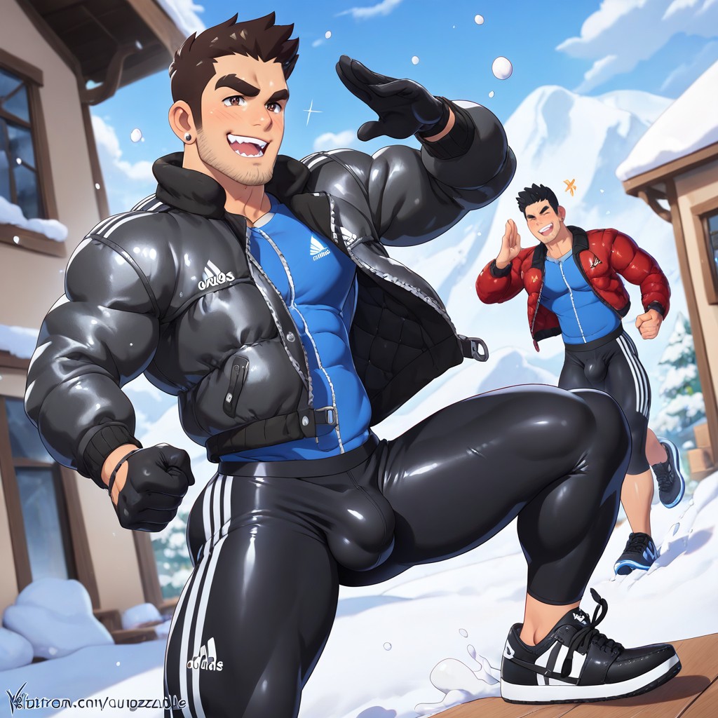Squeezable, Black Contoured Jawline Stubble, And Everything Around Is Piled High With Snow They Smile Broadly AI Gay Porn