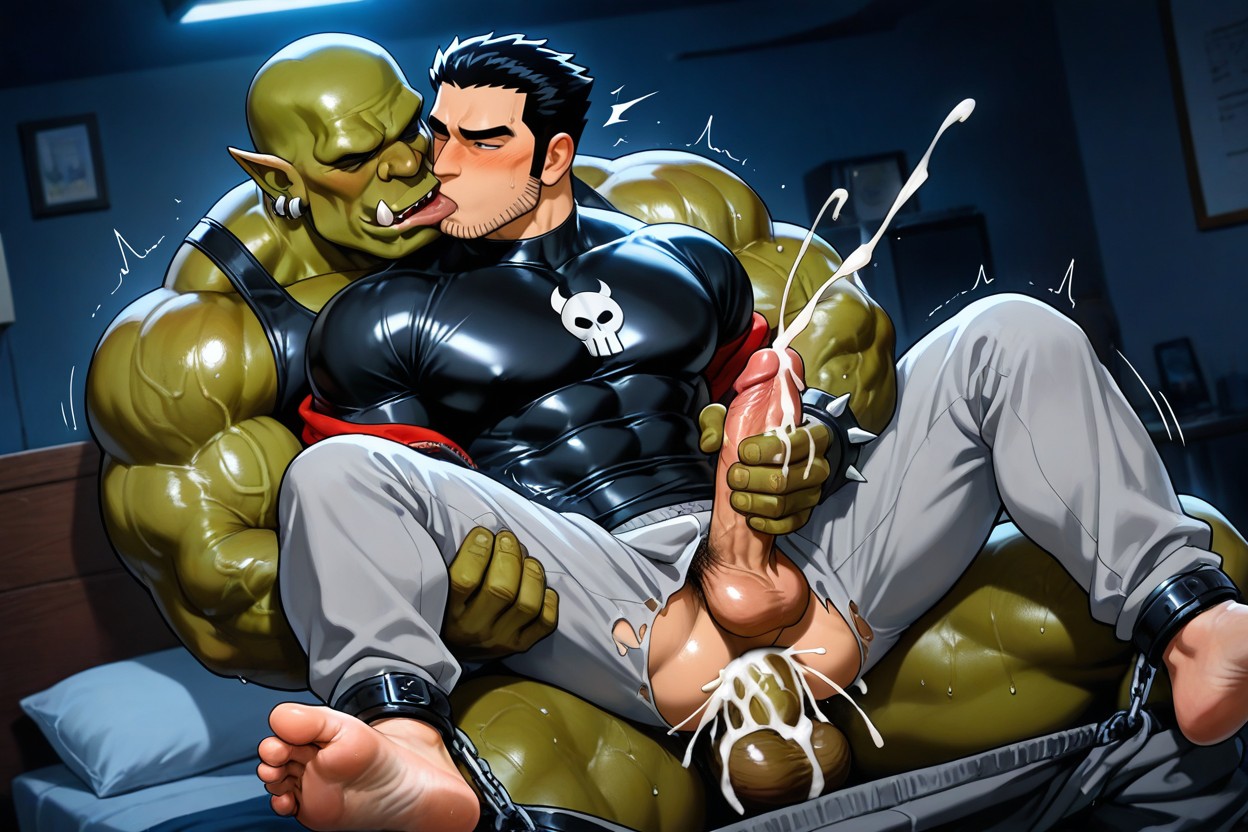 Ripped Clothes , Lucas Lee, Orc Top Giving Handjob From Behind AI Gay Porn