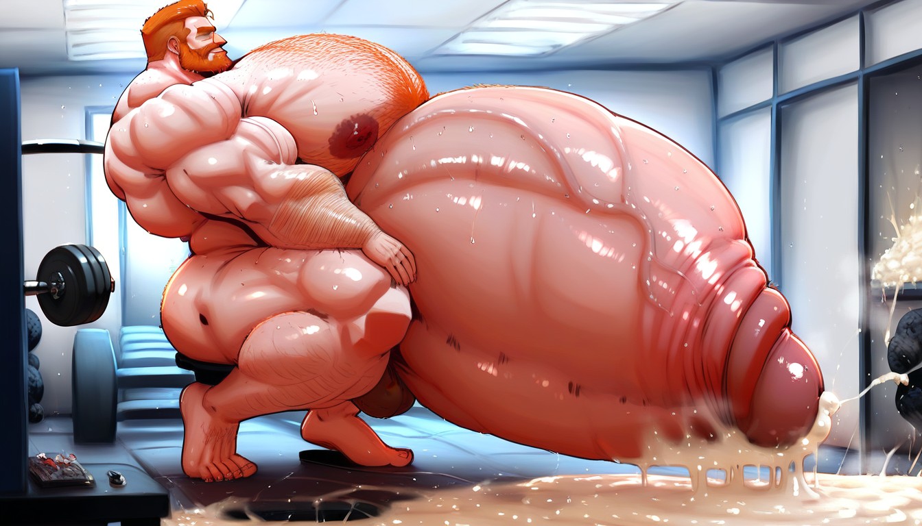 Full Beard, Surreal Absurd Impossible Gigantic Cock Size, Ginger Moustache Porno gay IA