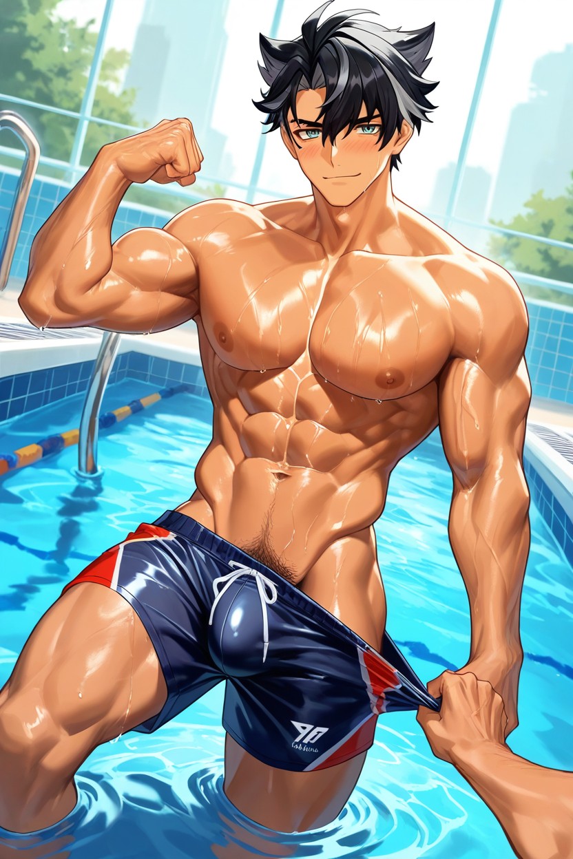 Arrogant Face, No Pubic Hair, 1 Person AI Gay Porn