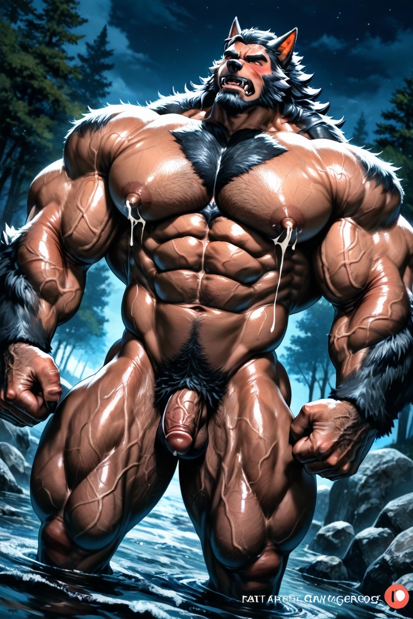 Thick Strong Thighs, Hairy Body, Werewolf With Vagina AI Gay Porn