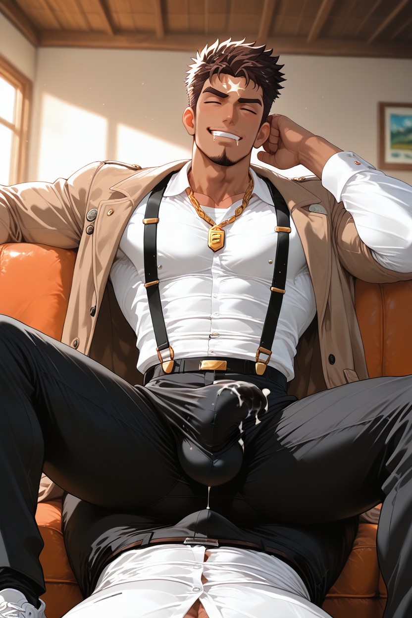 Drooling, Handsome Man, One Arm Behind Neck AI Gay Porn