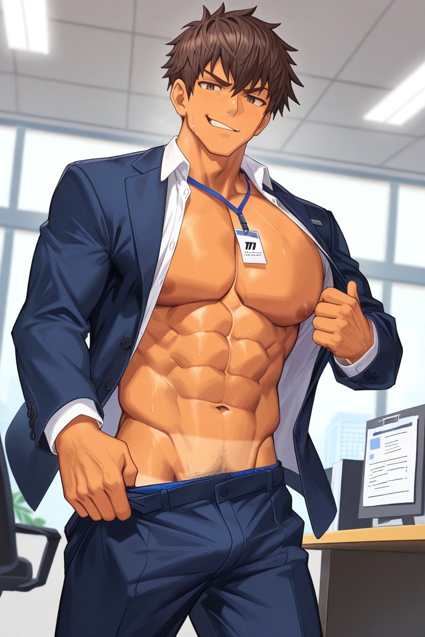 Office Pants, Messy Hair, Smirk AI Gay Porn