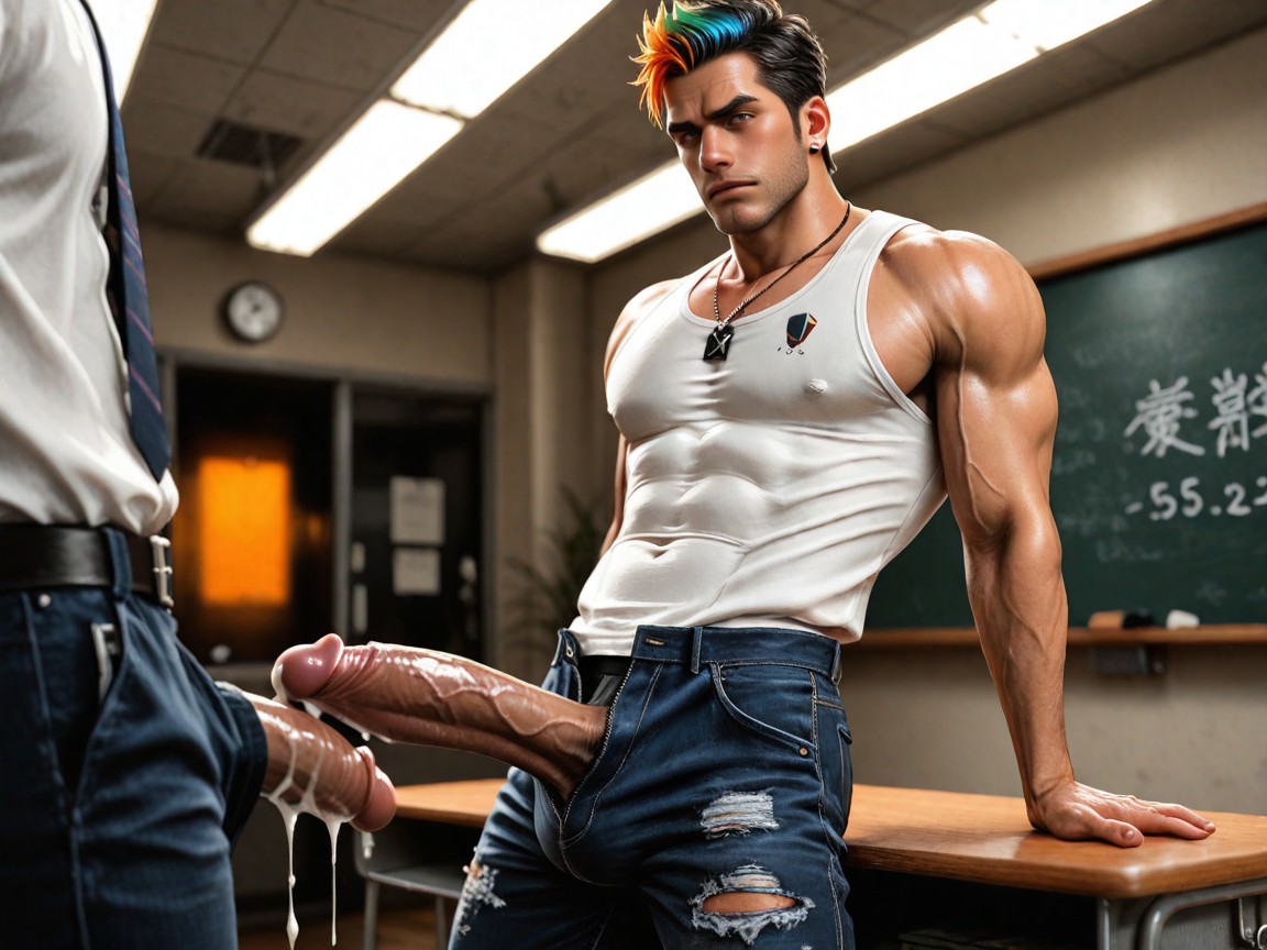Photorealistic, Vivid Saturated Colors, Classroom AI Gay Porn