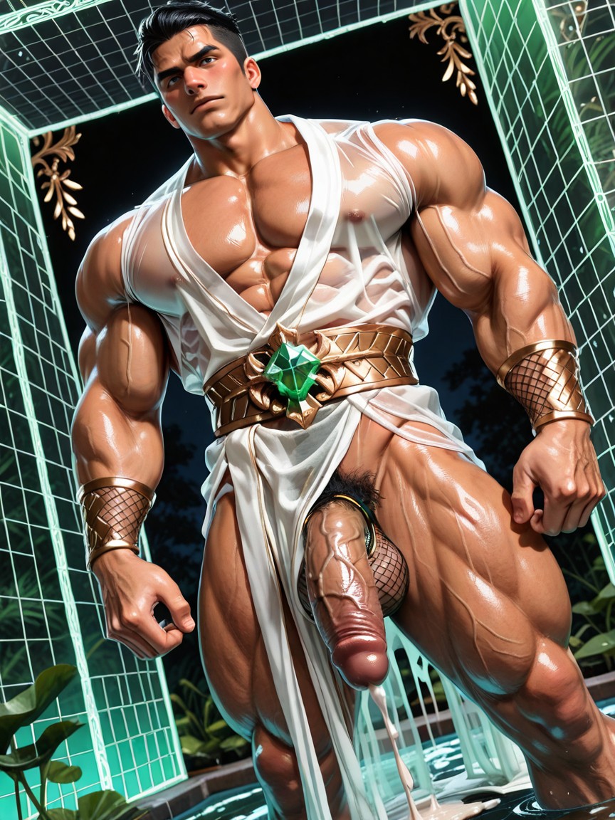 View From Below, And A Refined, Completely See-through Layer That Reveals His Pelvic Vascularity And Heavily Highlights His Bare Legs His Bare Legs Are Completely Exposed With No Pants Standing Next To Pond AI Gay Porn