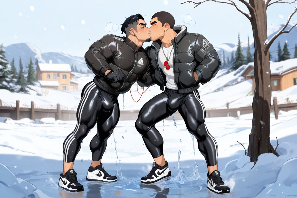 Fit Body, Black Gloves, Tree Branchessnowy Winter And Snowdrifts AI Gay Porn