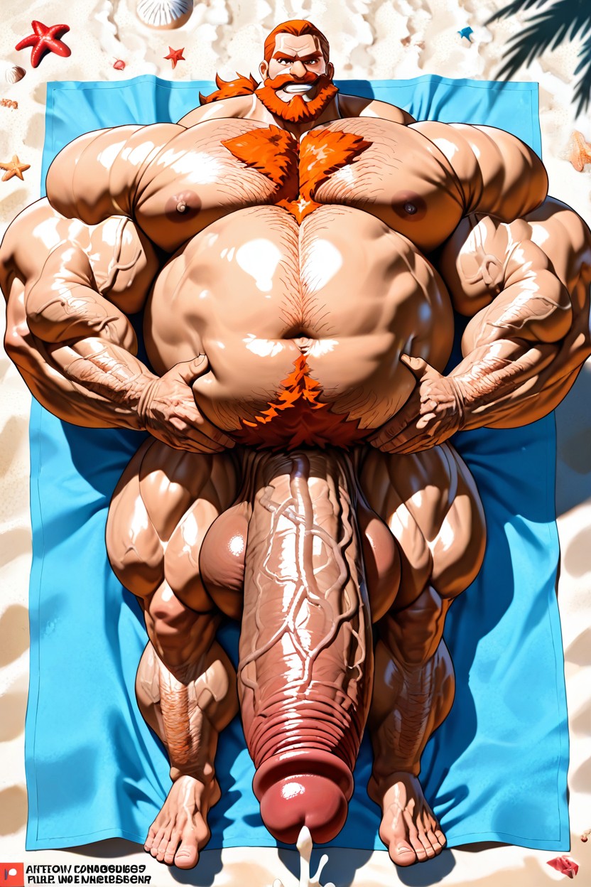 Ginger Daddy, Gigantic Monster Dick, Lying On Towel AI Gay Porn