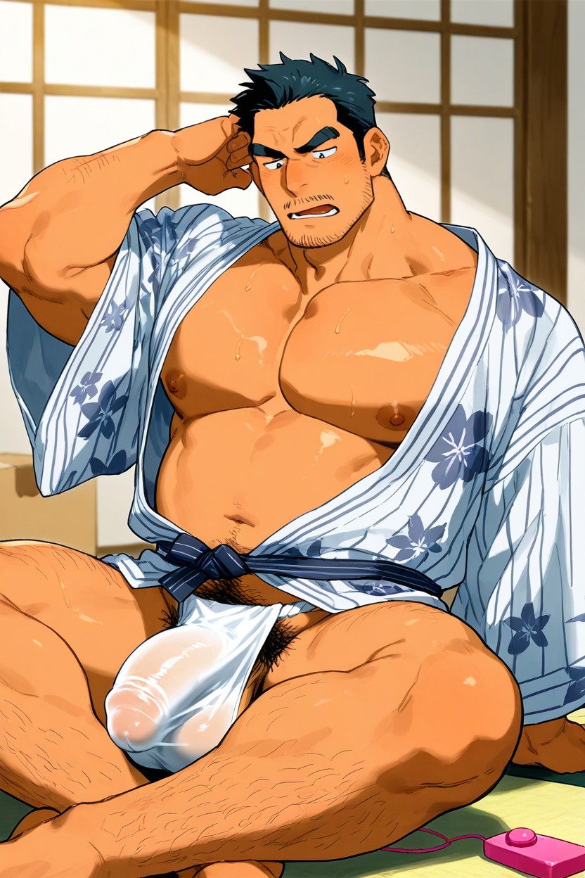 Cross Legged, Big Bulge, Thick AI Gay Porn