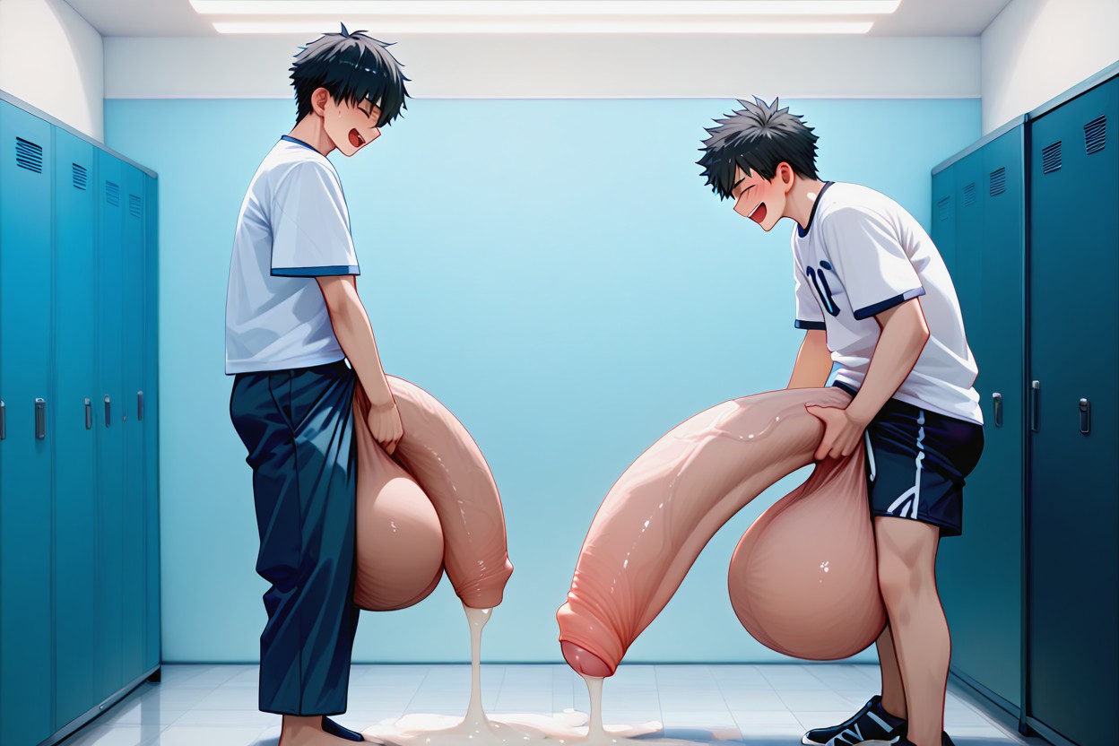 Gigantic Flaccid Penis, 18+, Boxers Down By Knees AI Gay Porn