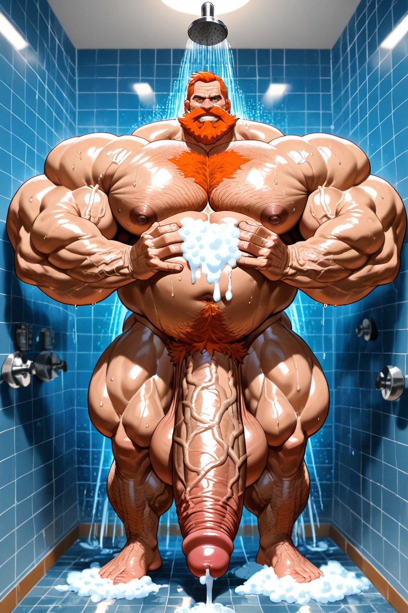 Ginger Pubic Hair, Gigantic Macro Cock, Standing AI Gay Porn