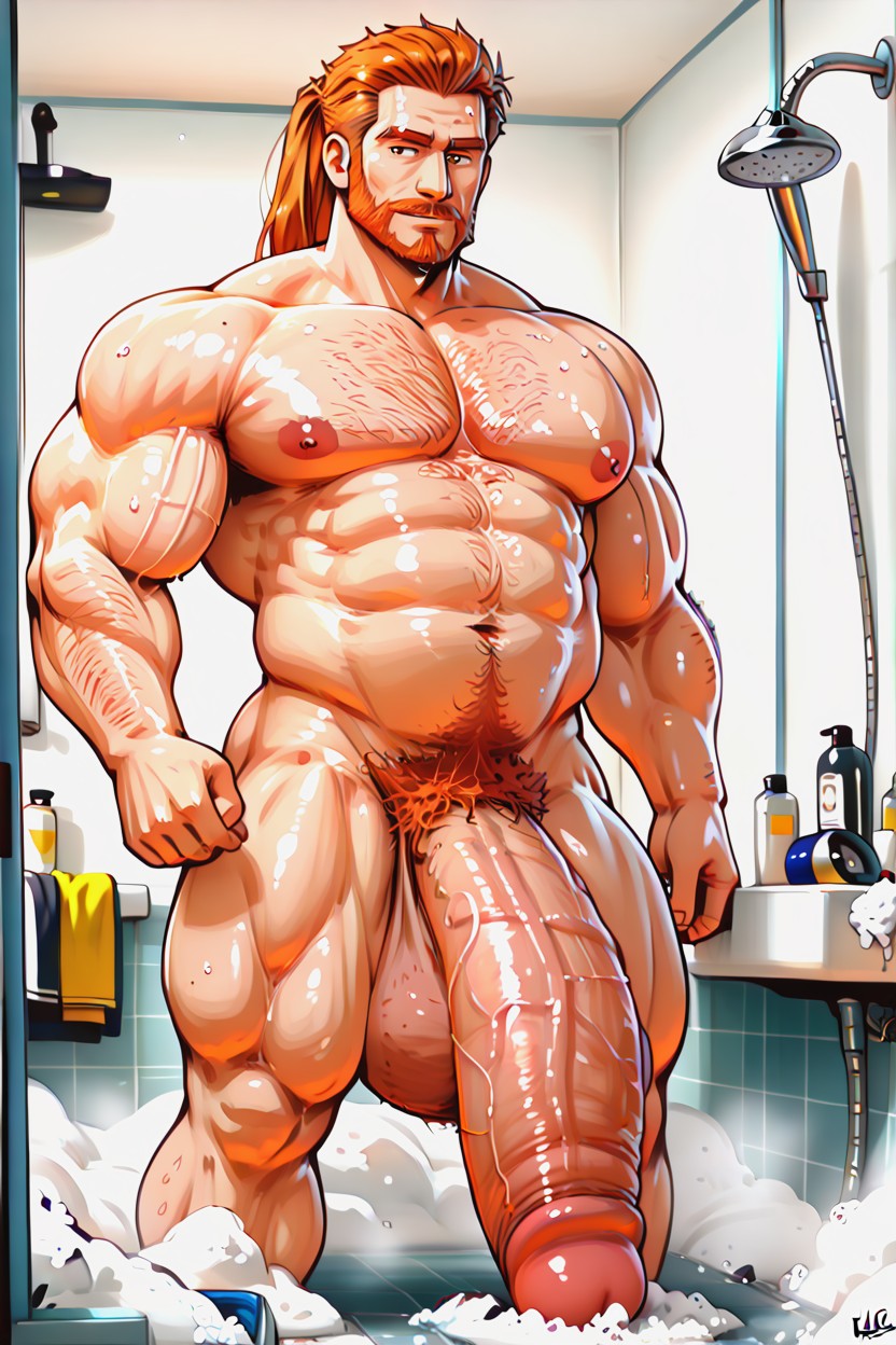 Front View, Gigantic Penis Longer Than His Own Body, Ginger Happy Trail AI Gay Porn