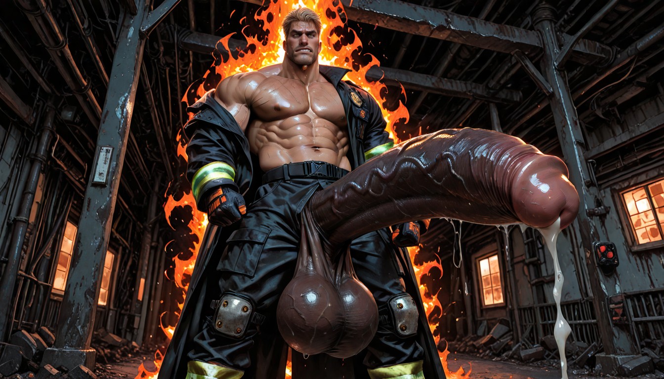 Raw Post-call Atmosphere, Highly Detailed Foreskin And Sweat-soaked Skin, Thick Foreskin Fully Exposed And Hanging Heavy AI Gay Porn