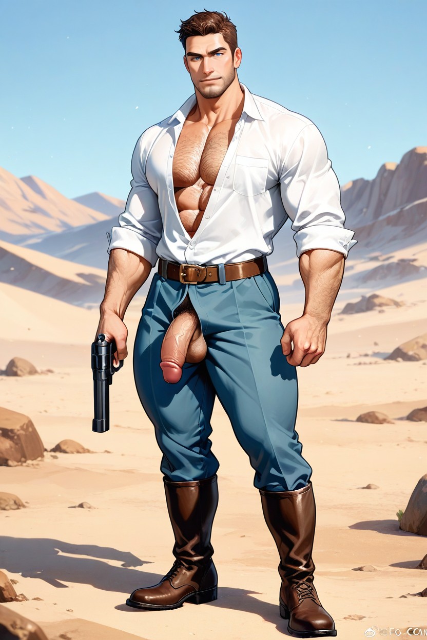 Standing, Bangs, Showing His Thick AI Gay Porn