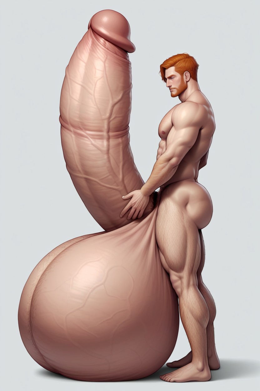 Facial Freckles, Oversized Hyper Gigantic Penis, Ginger Body Hair AI Gay Porn