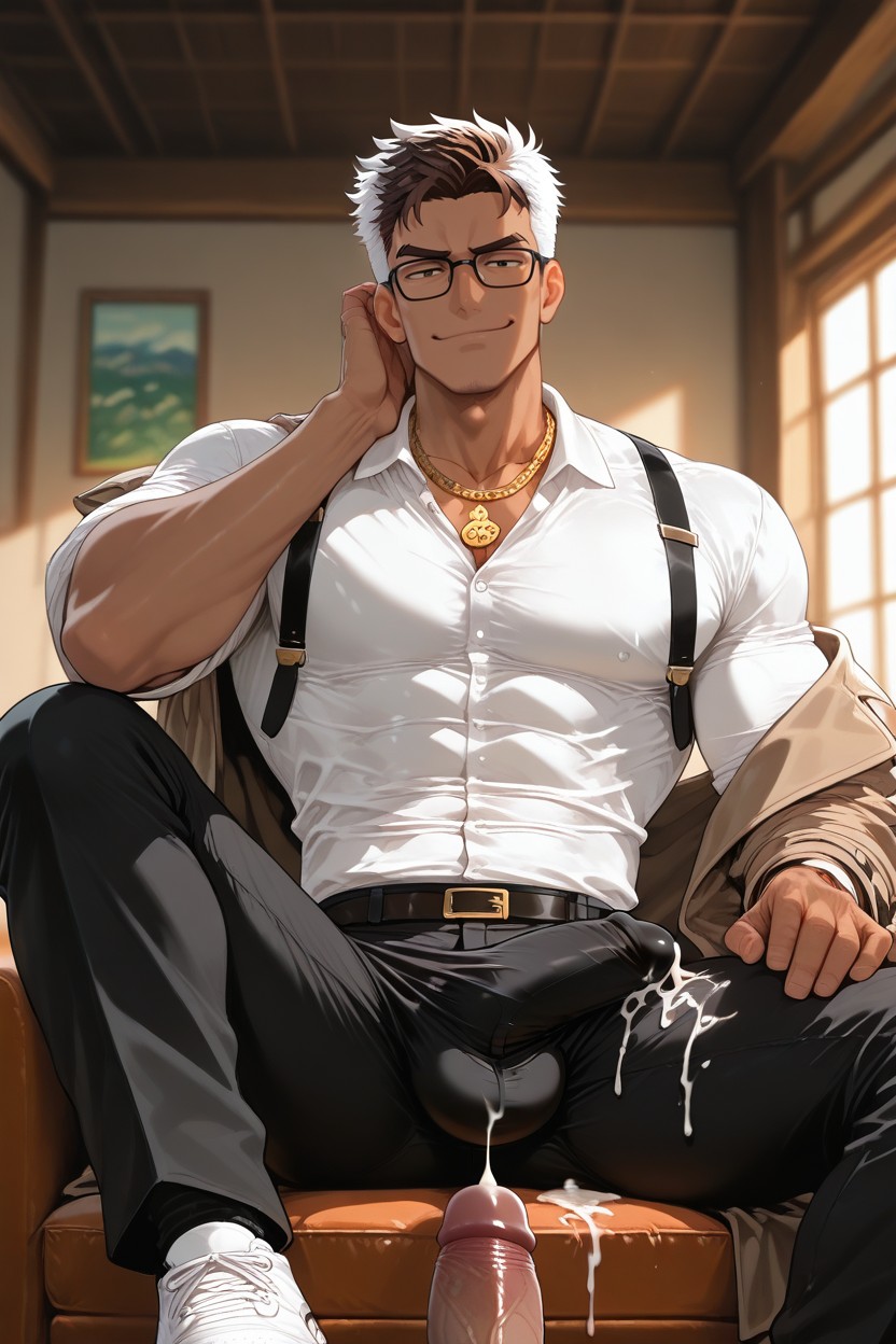 White Shoes, Handsome Man, One Arm Behind Neck AI Gay Porn
