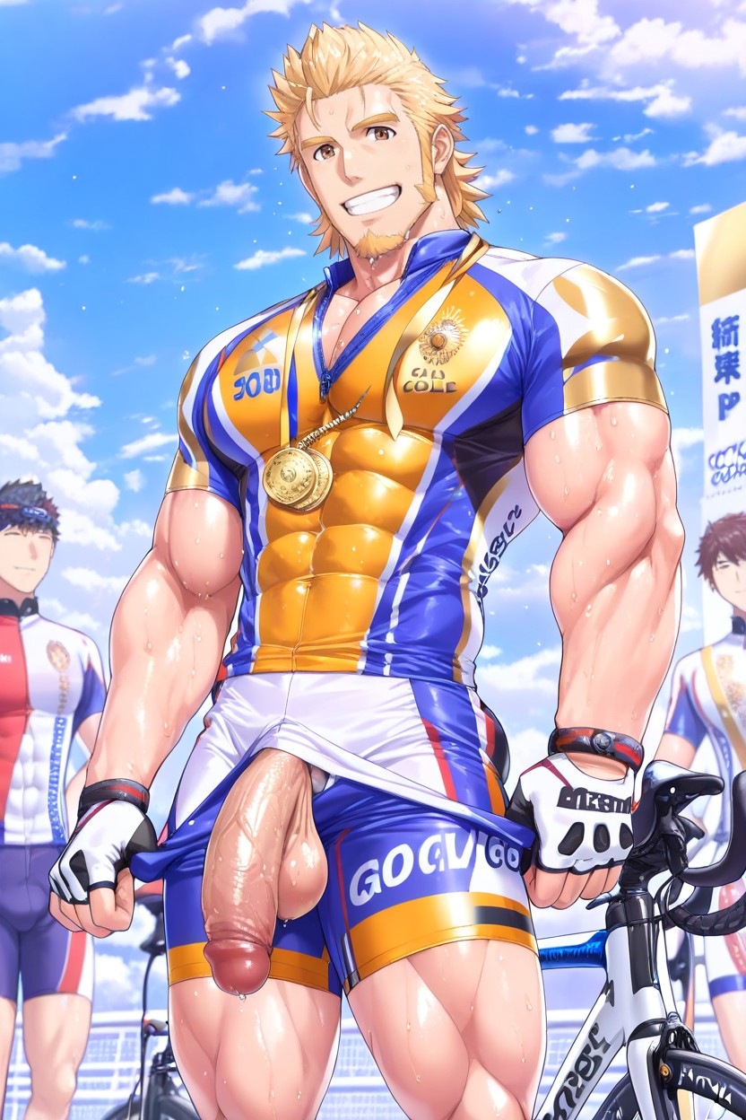Focus On Cock And Balls, Cycling Podium Ceremony, Massive Muscular Body AI Gay Porn