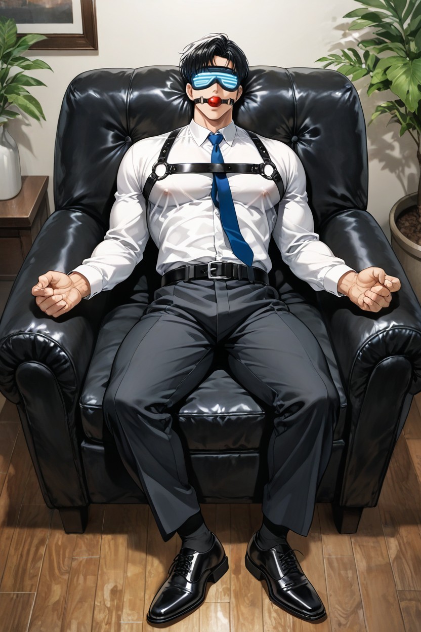 Hard Nipples Inside Shirt, Style Hair Is Curtain, Black Hair AI Gay Porn