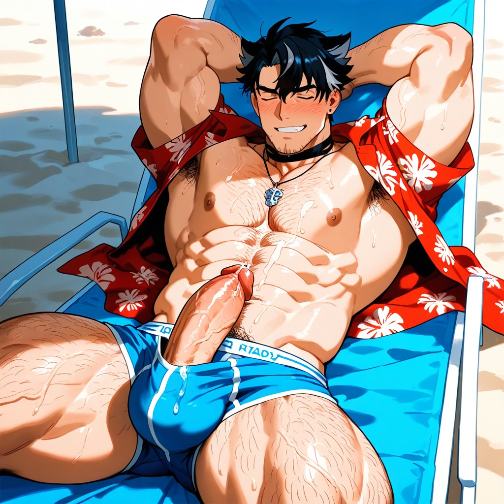 Oversized Muscles, Beach Umbrella, Under Cut AI Gay Porn