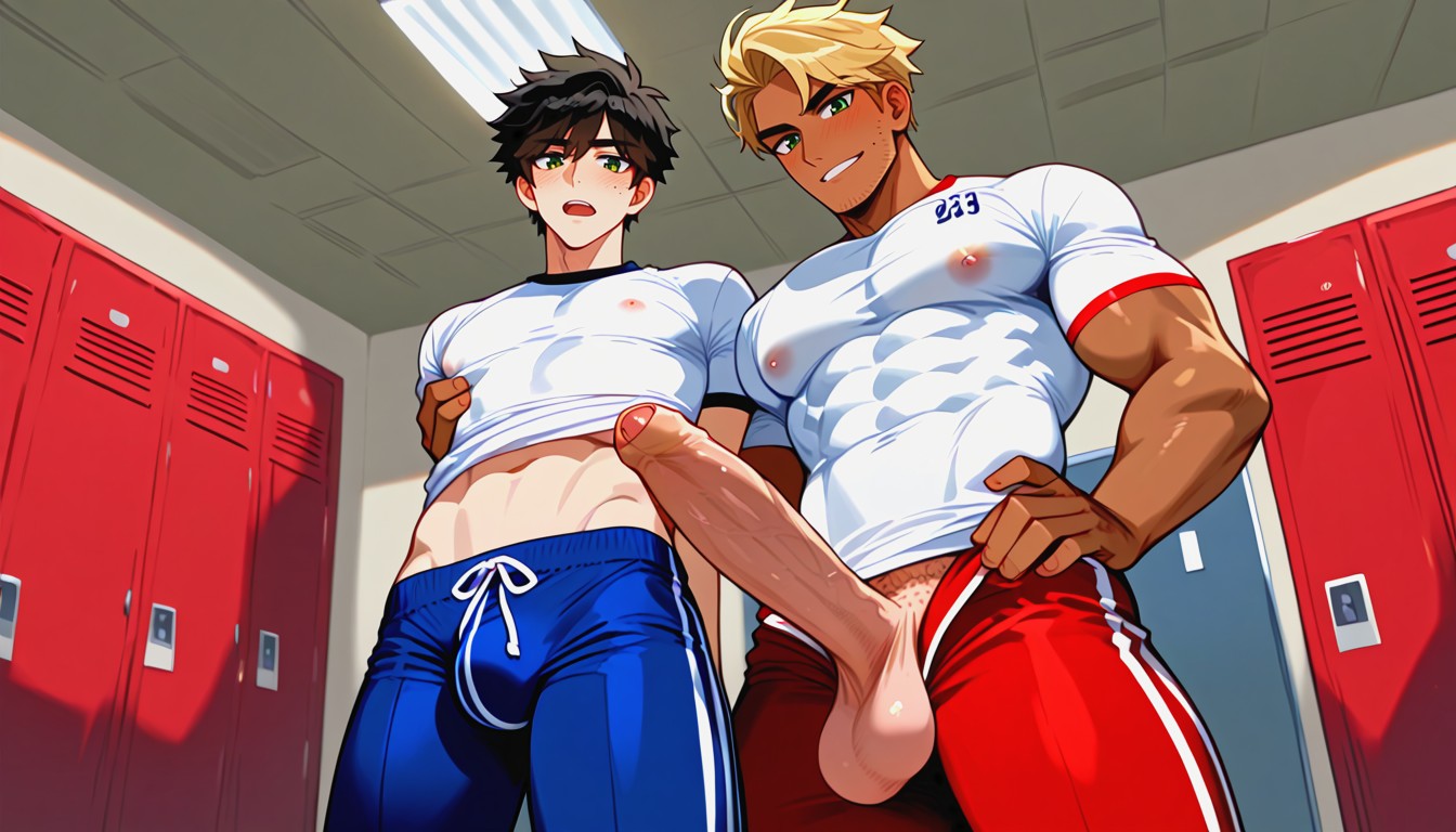 Low Angle, Fuckboy Grabs Coach's Massive Cock, 18+ AI Gay Porn