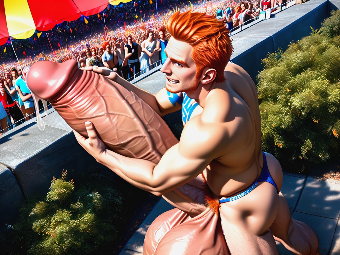 Ginger Male Pubes, View From Above, Close-up AI Gay Porn