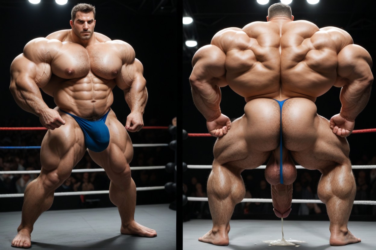 Hyper Muscles, Leaking Growing Cock, Penis Bulge Sagging Excessively Low Stretching Transparent White Fabric Aggressively AI Gay Porn