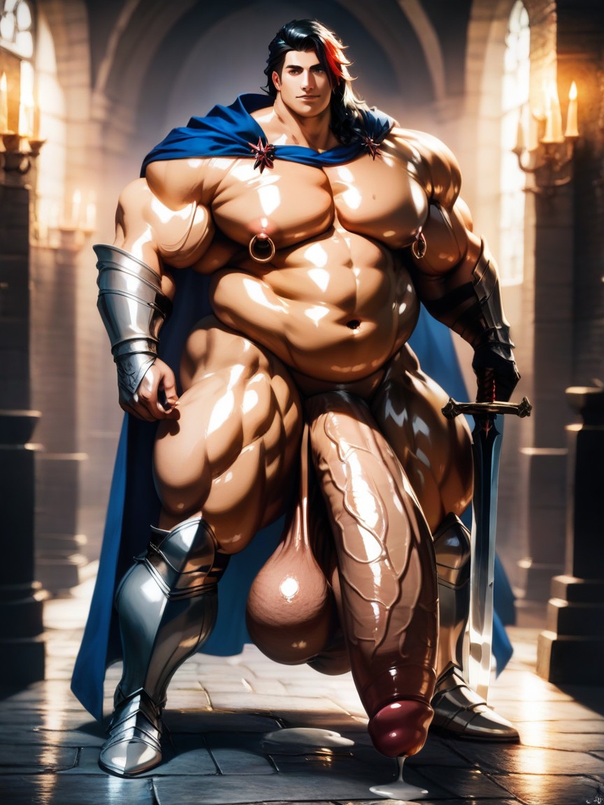 Oiled Skin, Extremely Lengthy Penis Shaft, Realistic Render AI Gay Porn
