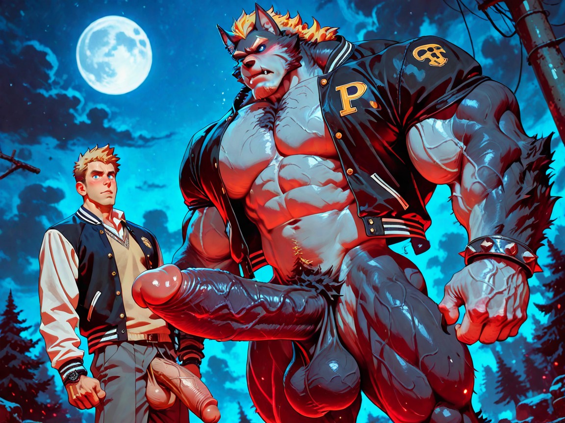 Squeezable, Huge Muscular Body, Colossal Muscular Werewolf AI Gay Porn